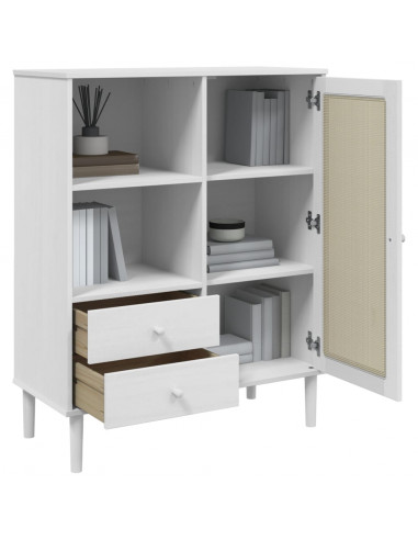 Credenza SENJA Aspetto Rattan Bianco 90x40x112cm Massello Pino