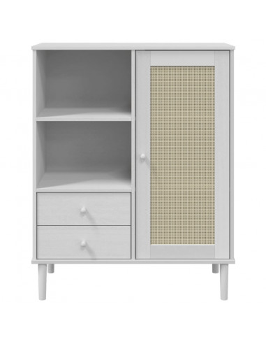 Credenza SENJA Aspetto Rattan Bianco 90x40x112cm Massello Pino