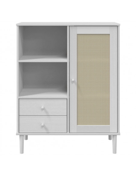 Credenza SENJA Aspetto Rattan Bianco 90x40x112cm Massello Pino