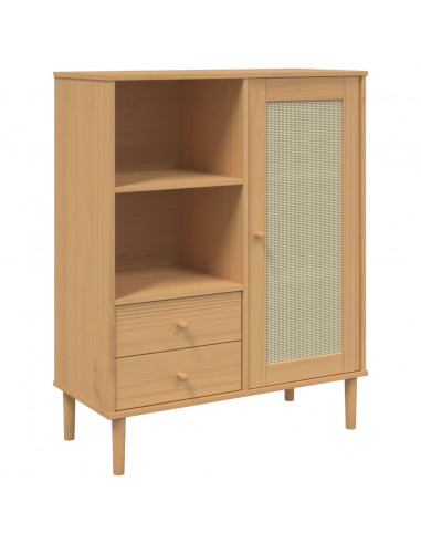 Credenza SENJA Aspetto Rattan Marrone 90x40x112cm Massello Pino