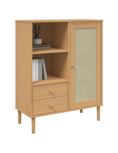 Credenza SENJA Aspetto Rattan Marrone 90x40x112cm Massello Pino