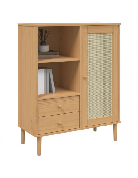 Credenza SENJA Aspetto Rattan Marrone 90x40x112cm Massello Pino