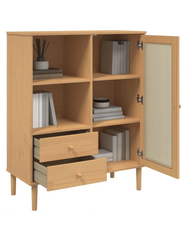 Credenza SENJA Aspetto Rattan Marrone 90x40x112cm Massello Pino