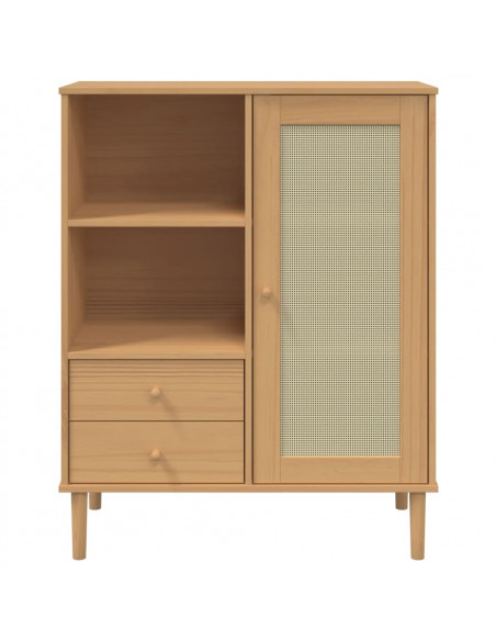 Credenza SENJA Aspetto Rattan Marrone 90x40x112cm Massello Pino