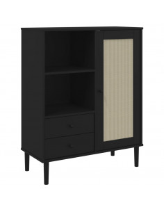 Credenza SENJA Aspetto Rattan Nero 90x40x112 cm Massello Pino 2