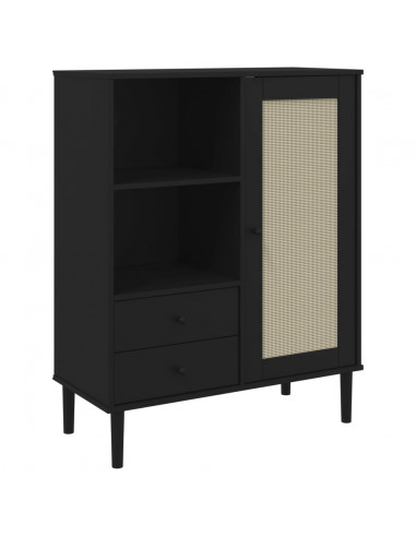 Credenza SENJA Aspetto Rattan Nero 90x40x112 cm Massello Pino