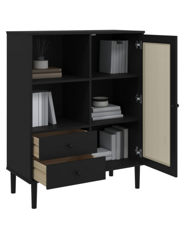 Credenza SENJA Aspetto Rattan Nero 90x40x112 cm Massello Pino