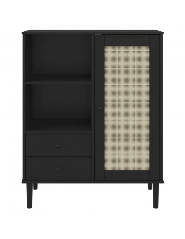Credenza SENJA Aspetto Rattan Nero 90x40x112 cm Massello Pino