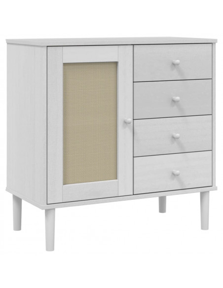 Credenza SENJA Aspetto Rattan Bianco 80x40x80 cm Massello Pino