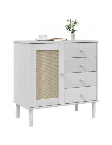 Credenza SENJA Aspetto Rattan Bianco 80x40x80 cm Massello Pino