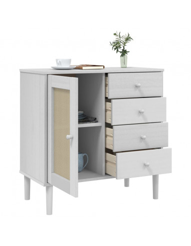 Credenza SENJA Aspetto Rattan Bianco 80x40x80 cm Massello Pino