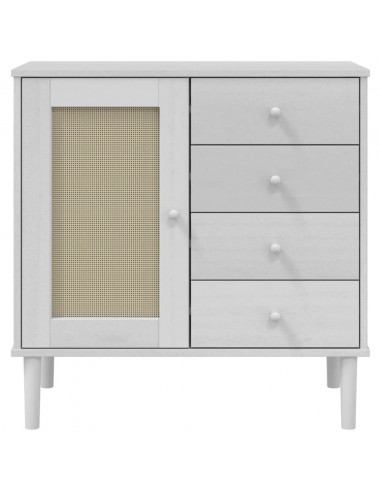 Credenza SENJA Aspetto Rattan Bianco 80x40x80 cm Massello Pino