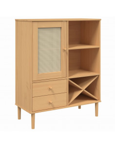 Credenza SENJA Aspetto Rattan Marrone 90x40x112cm Massello Pino 2