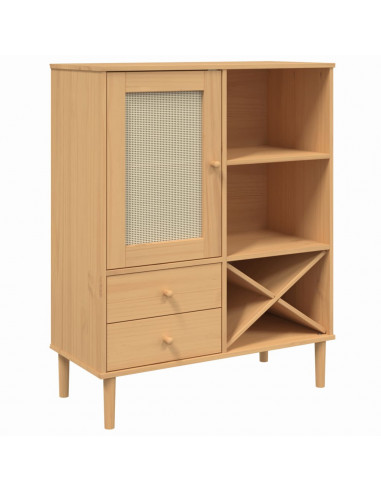Credenza SENJA Aspetto Rattan Marrone 90x40x112cm Massello Pino