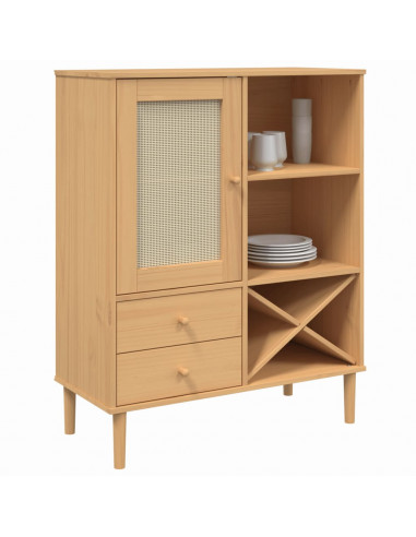 Credenza SENJA Aspetto Rattan Marrone 90x40x112cm Massello Pino