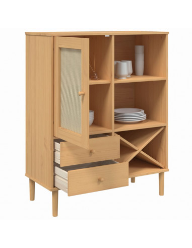 Credenza SENJA Aspetto Rattan Marrone 90x40x112cm Massello Pino