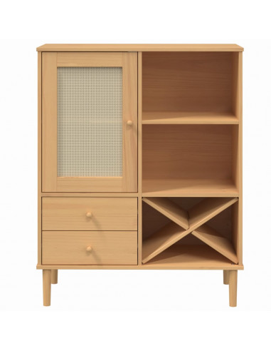 Credenza SENJA Aspetto Rattan Marrone 90x40x112cm Massello Pino