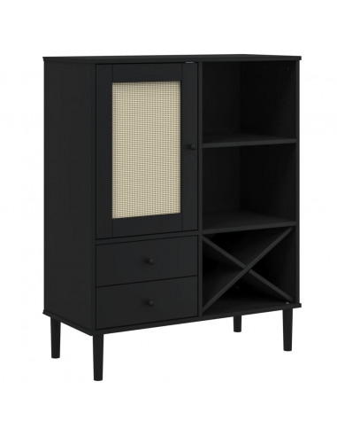 Credenza SENJA Aspetto Rattan Nero 90x40x112 cm Massello Pino