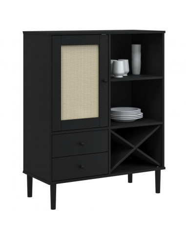 Credenza SENJA Aspetto Rattan Nero 90x40x112 cm Massello Pino