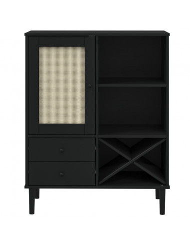 Credenza SENJA Aspetto Rattan Nero 90x40x112 cm Massello Pino