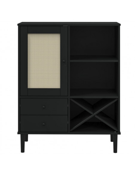Credenza SENJA Aspetto Rattan Nero 90x40x112 cm Massello Pino