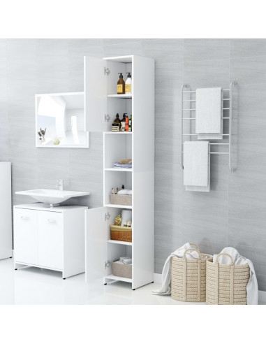 Mobile da Bagno Bianco 30x30x183,5 cm in Legno Multistrato