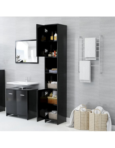 Mobile da Bagno Nero 30x30x183,5 cm in Legno Multistrato