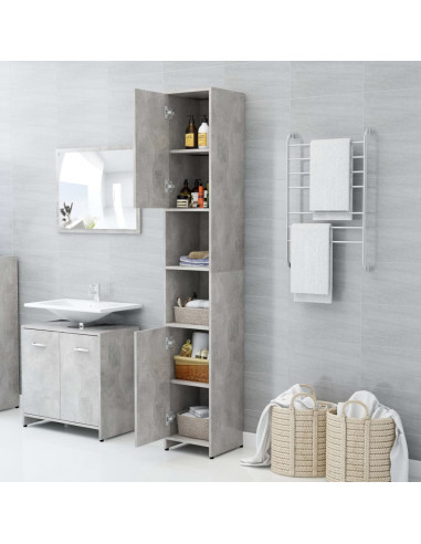 Mobile da Bagno Grigio Cemento 30x30x183,5 cm Legno Multistrato