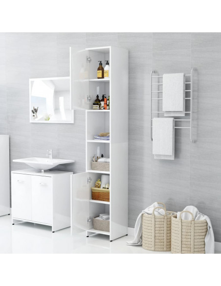 Mobile da Bagno Bianco Lucido 30x30x183,5 cm Legno Multistrato