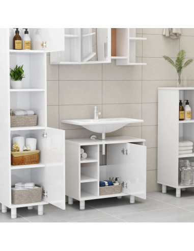 Mobile da Bagno Bianco Lucido 60x32x53,5cm in Legno Multistrato