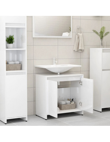 Mobile da Bagno Bianco Lucido 60x33x61 cm in Legno Multistrato