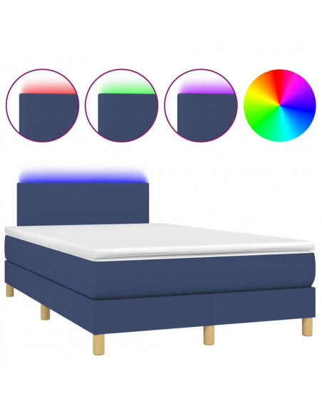 Letto a Molle con Materasso e LED Blu 120x200cm in Tessuto