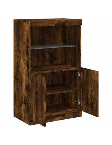 Credenza con Luci LED Rovere Fumo 60,5x37x100 cm