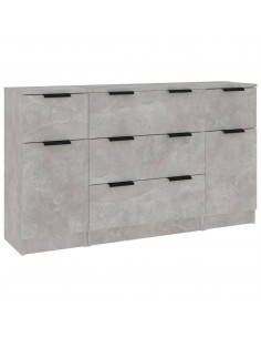 Set di Credenze 3 pz Grigio Cemento in Legno Multistrato 2