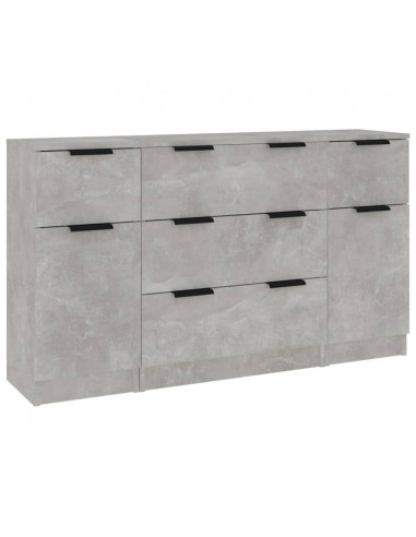 Set di Credenze 3 pz Grigio Cemento in Legno Multistrato