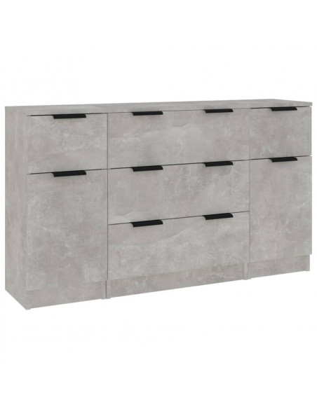 Set di Credenze 3 pz Grigio Cemento in Legno Multistrato