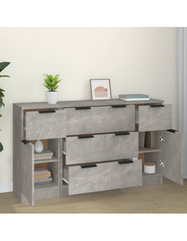 Set di Credenze 3 pz Grigio Cemento in Legno Multistrato
