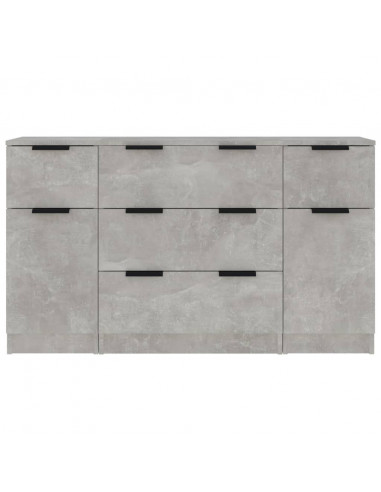 Set di Credenze 3 pz Grigio Cemento in Legno Multistrato