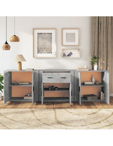 Credenze 3 pz Grigio Cemento in Legno Multistrato