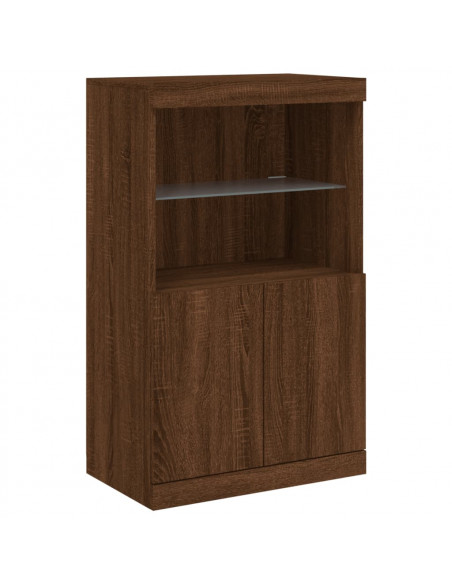 Credenze con Luci LED 3 pz Rovere Marrone in Legno Multistrato