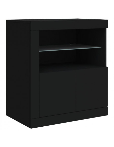 Credenza con Luci LED Nera 202x37x67 cm