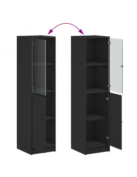 Credenza con Anta in Vetro Nera 35x37x142 cm