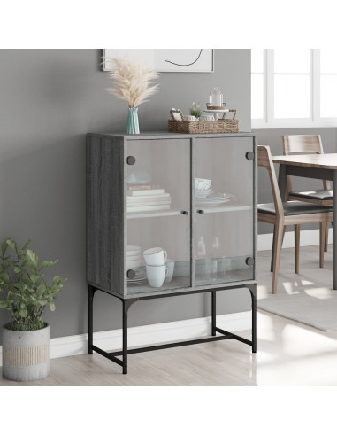 Mobile con Ante in Vetro Grigio Sonoma 69x37x100 cm