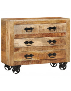 Credenza con 3 Cassetti 80x30x65 cm Legno Grezzo Massello Mango 2