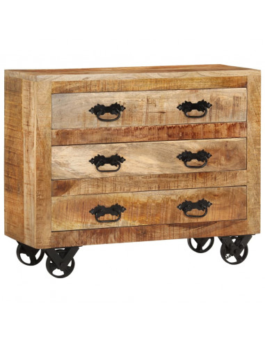 Credenza con 3 Cassetti 80x30x65 cm Legno Grezzo Massello Mango