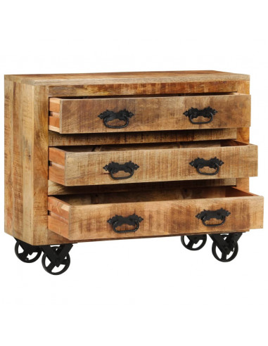 Credenza con 3 Cassetti 80x30x65 cm Legno Grezzo Massello Mango