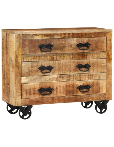 Credenza con 3 Cassetti 80x30x65 cm Legno Grezzo Massello Mango