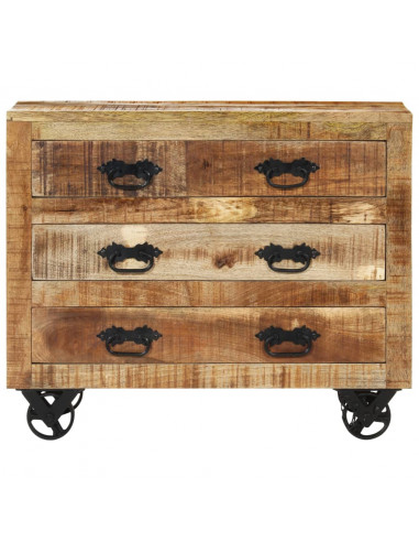 Credenza con 3 Cassetti 80x30x65 cm Legno Grezzo Massello Mango