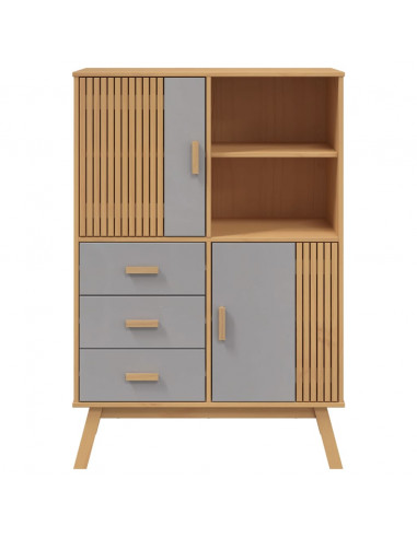 Credenza OLDEN Grigia e Marrone 85x43x125cm Legno Massello Pino