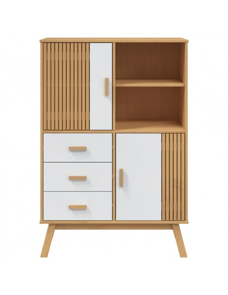 Credenza OLDEN Bianca e Marrone 85x43x125cm Legno Massello Pino